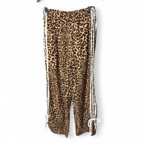 Leopard Print Wide Leg Pants with Side Stripe & Ankle Ties – Small
